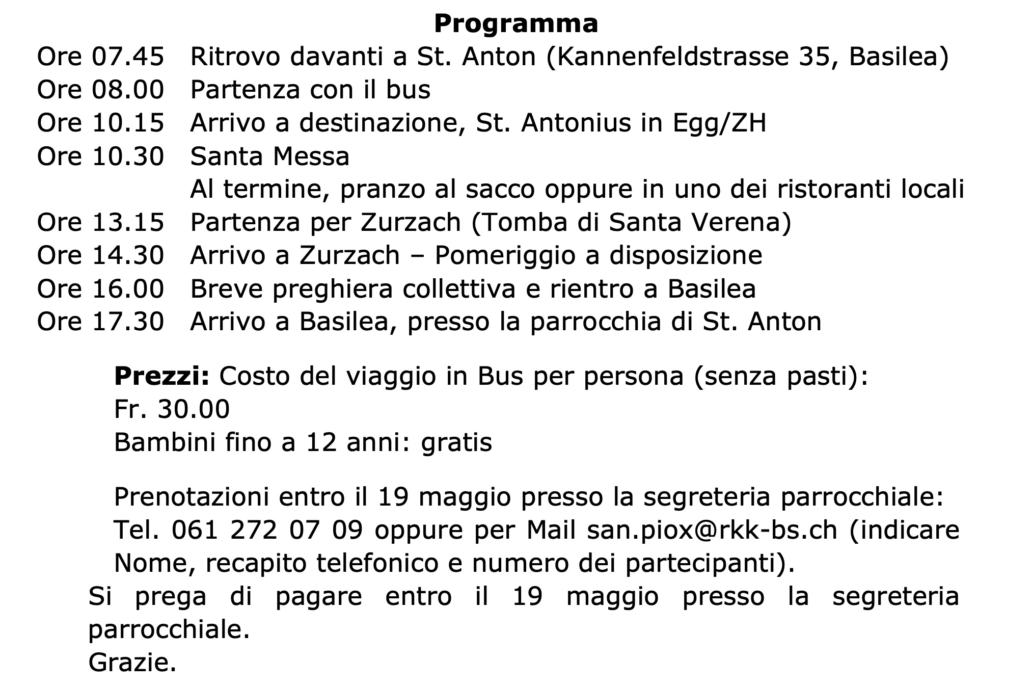 Pellegrinaggio Ascensione 2022 05 26 Programma